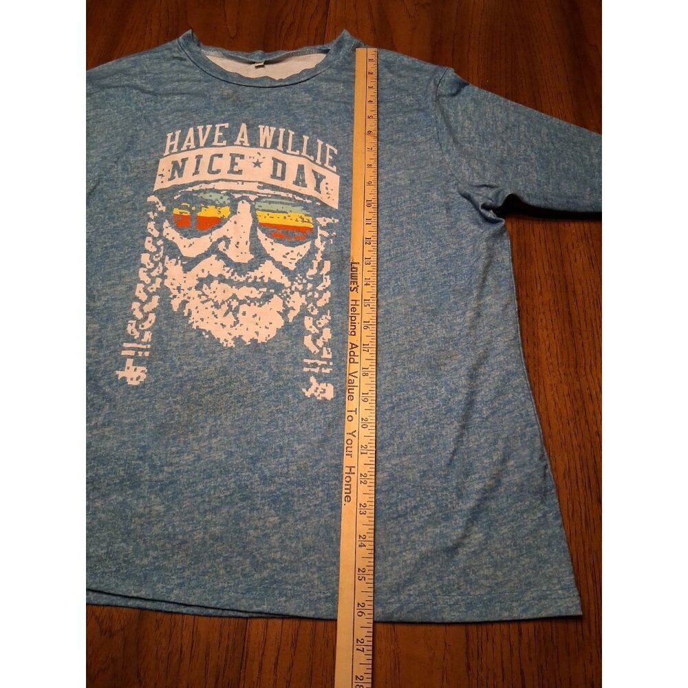 Willie Nelson Long Sleeve T Shirt Size 2XL Have A Willie Nice Day Blue - Picture 7 of 8